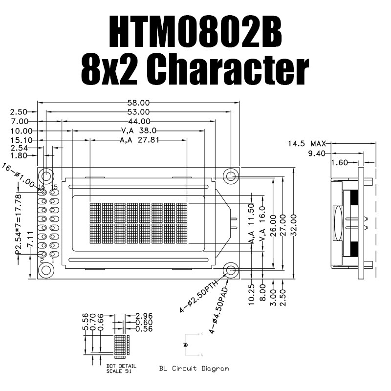 8x2 Character LCD Modules |STN + Yellow/Green Display