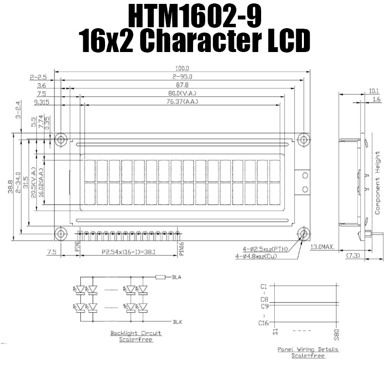 Character LCD Modules STN+ 2x16 Gray MONO Display with Yellow/Green Backlight Arduino display