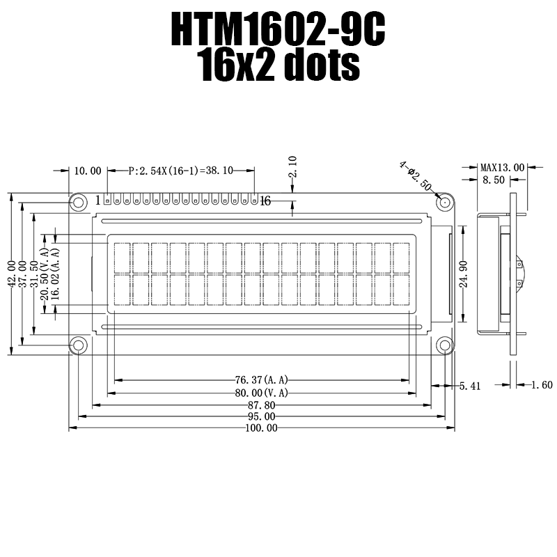Character LCD Modules STN+ 2X16 Yellow/Green Display with Yellow/Green Backlight Arduino display