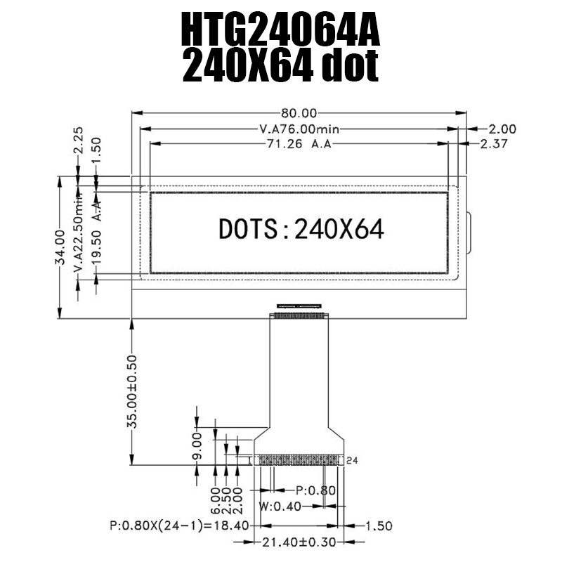 Graphic COG LCD MODULES 240x64STN + Yellow/Green Display with Yellow/Green Backlight