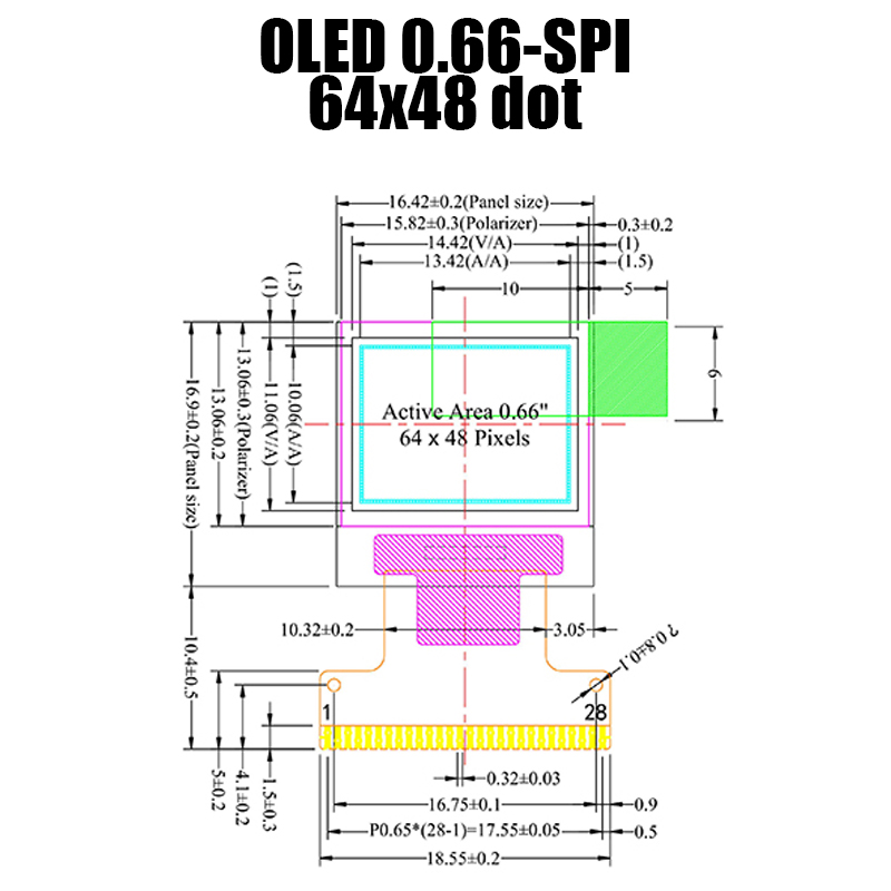 0.66 inch 64x48 White Graphic OLED MONO DISPLAY SSD1315