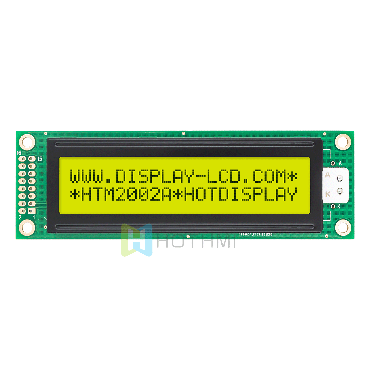 character LCD Module|Arduino | 2X20 STN monochrome yellow/green display with yellow/green backlight | 5.0V