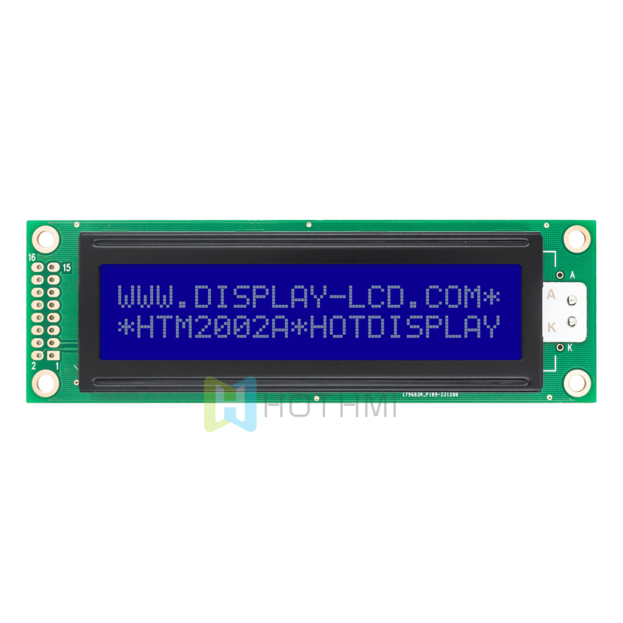 character LCD display |2X20 STN-monochrome blue display with white backlight | 5.0V |Transmissive display | ST7066U controller | Arduino
