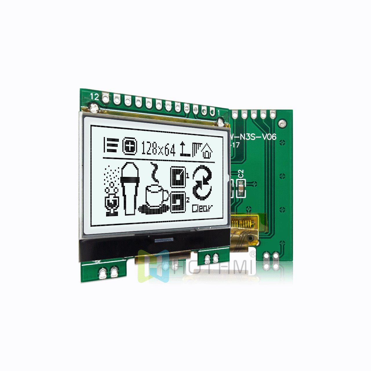 1.7"128X64 Graphic LCD Module | FSTN + White Edge Backlight Parallel Display Ultra Low Temperature -40°