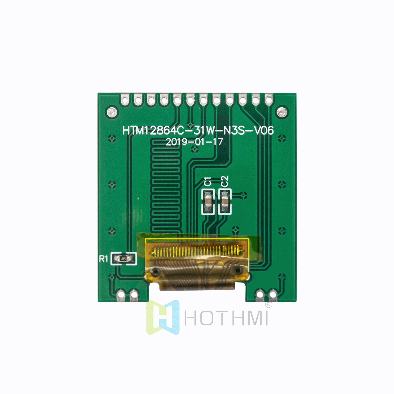1.7-inch 128X64 graphic LCD module | STN front display + yellow-green backlight display | Ultra-low temperature -40℃