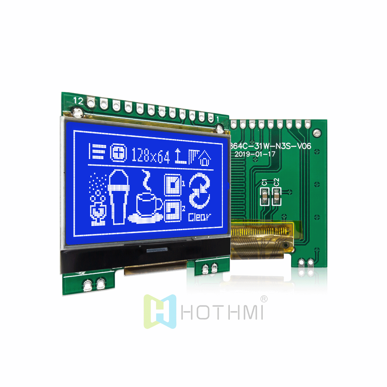 1.7" LCD screen/128x64 graphic dot matrix module/blue background with white characters/ST7567/SPI