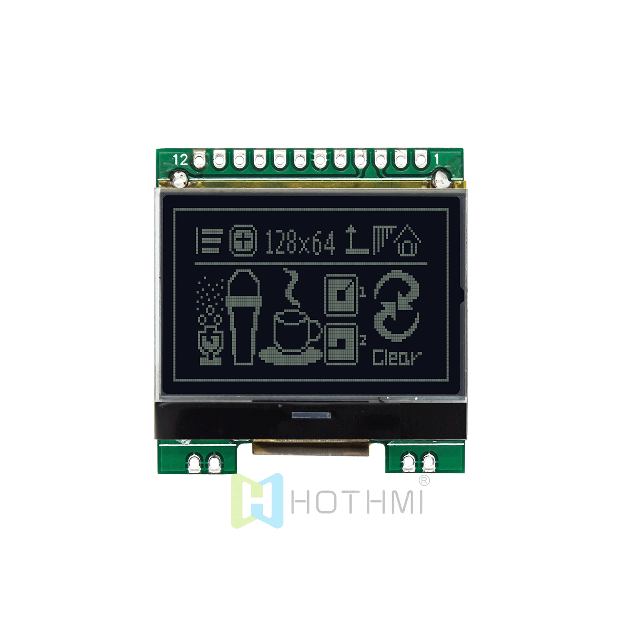1.7" 128x64 LCD Module | White Pixels On Black Background