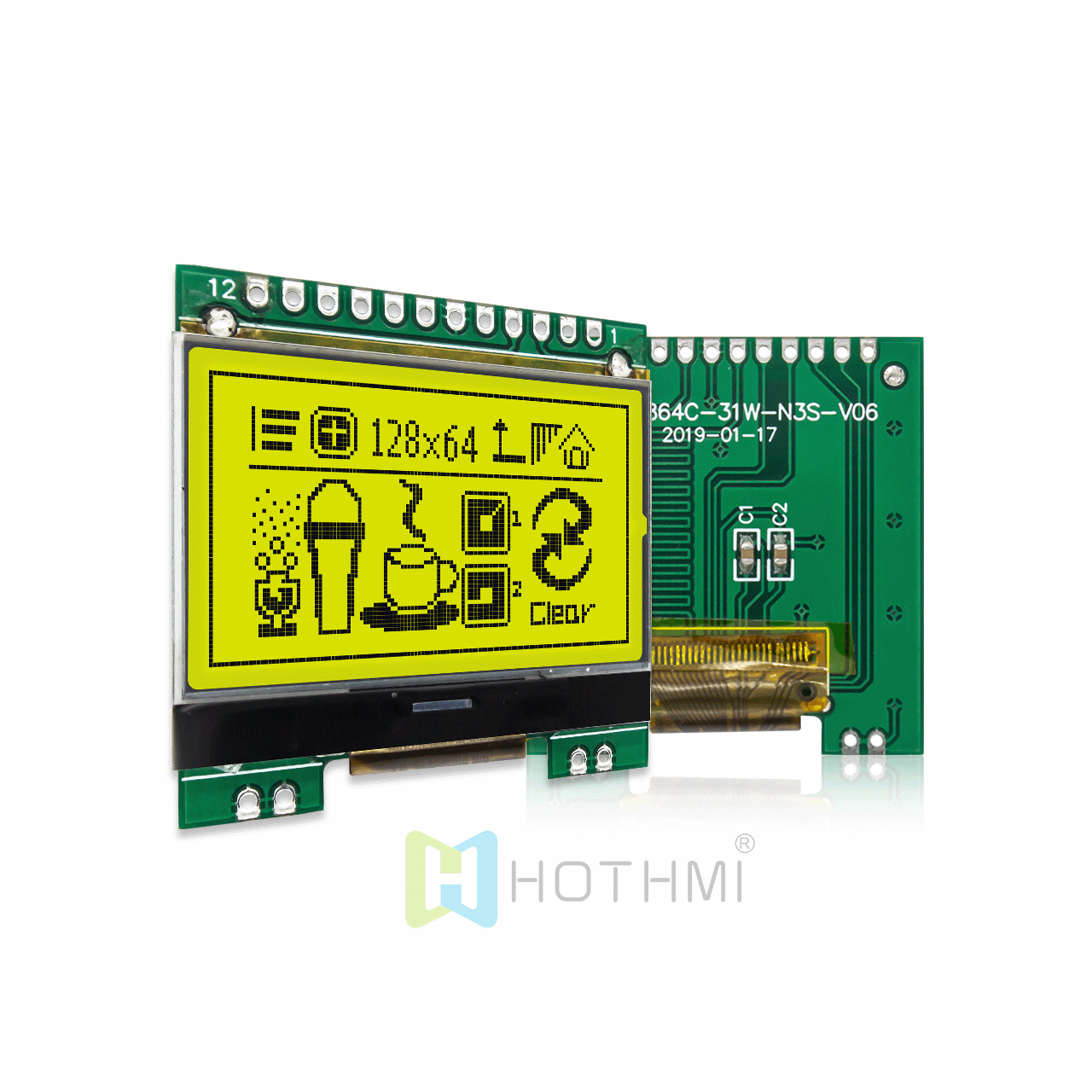 128x64 Yellow-green backlight graphic LCD module/graphic COB module/1.7-inch graphic LCD display/ST7567 controller/SPI