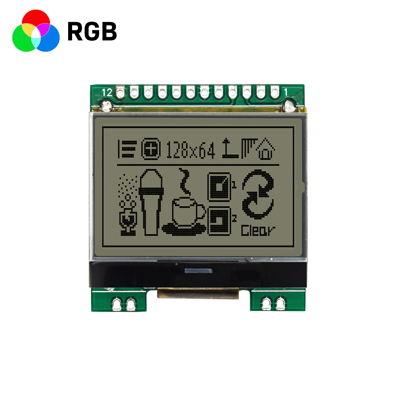 1.7-inch graphic dot matrix module/128x64 resolution/red, green and blue backlight/ST7567 control chip/SPI