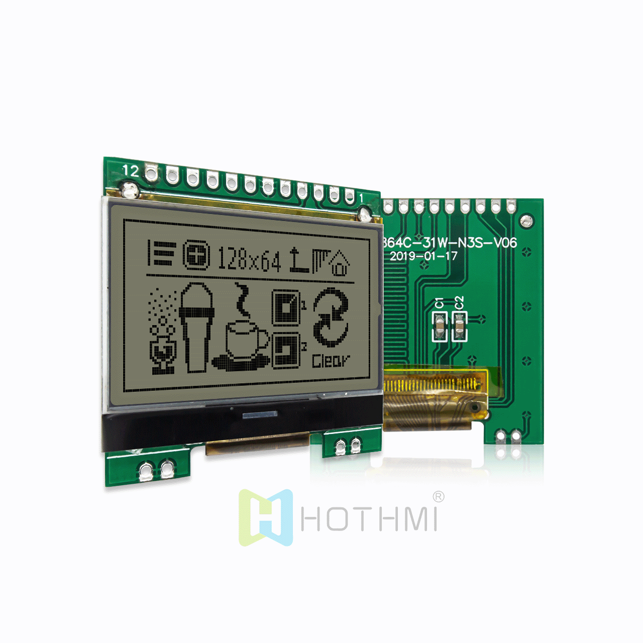 1.7-inch graphic dot matrix module/128x64 resolution/red, green and blue backlight/ST7567 control chip/SPI