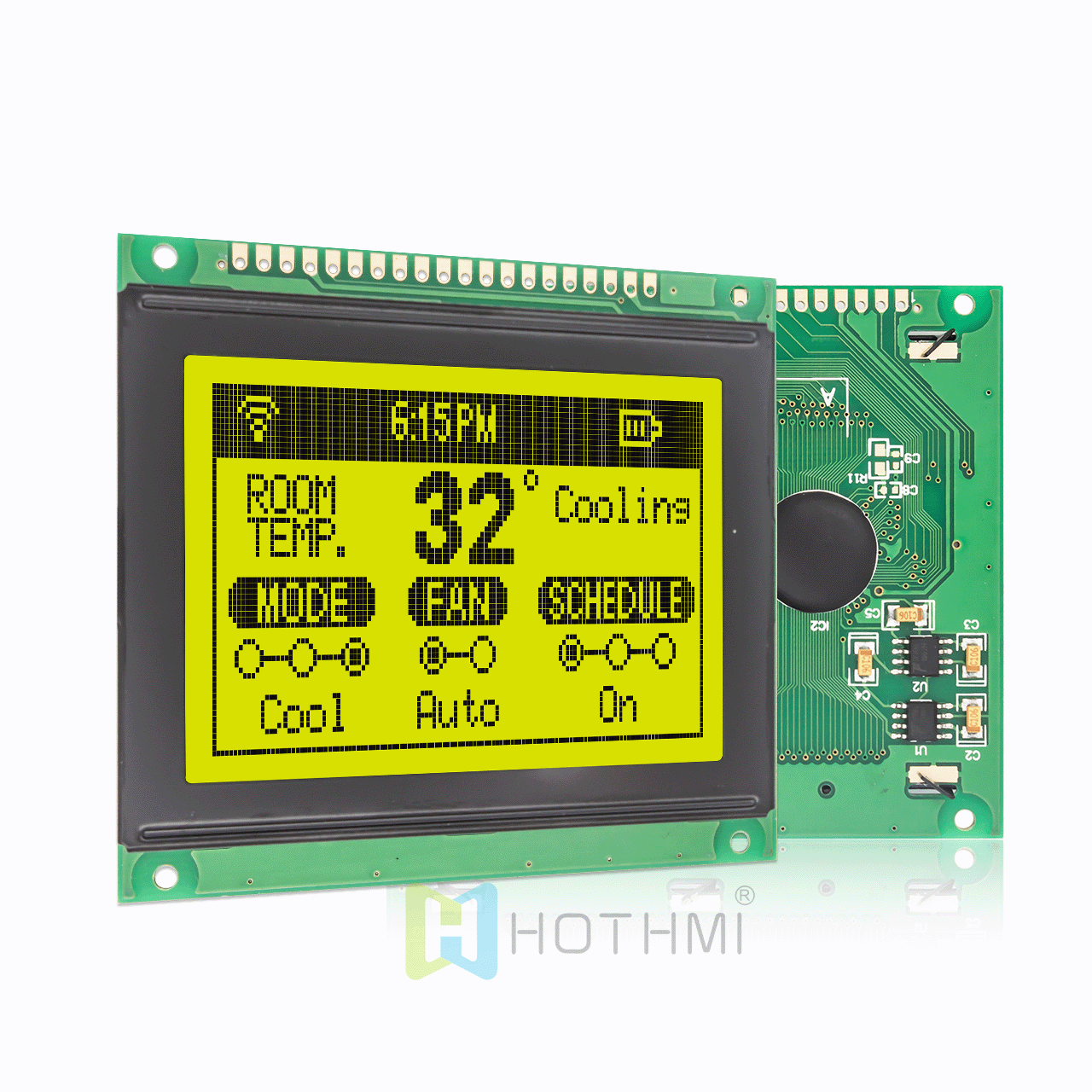 3" graphic LCD module | Yellow-green backlight | Arduino graphic LCD display | 128x64 KS0108 controller module | STN positive display