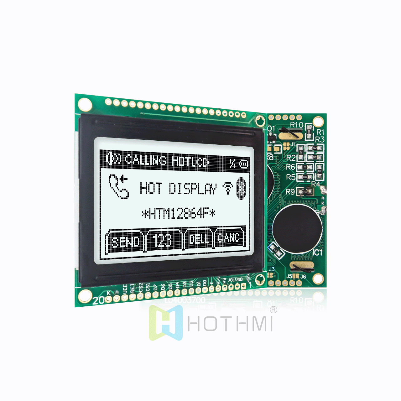 2-inch display module | 128 x 64 graphic LCD COB module | KS108 | FSTN positive display | White background with gray text