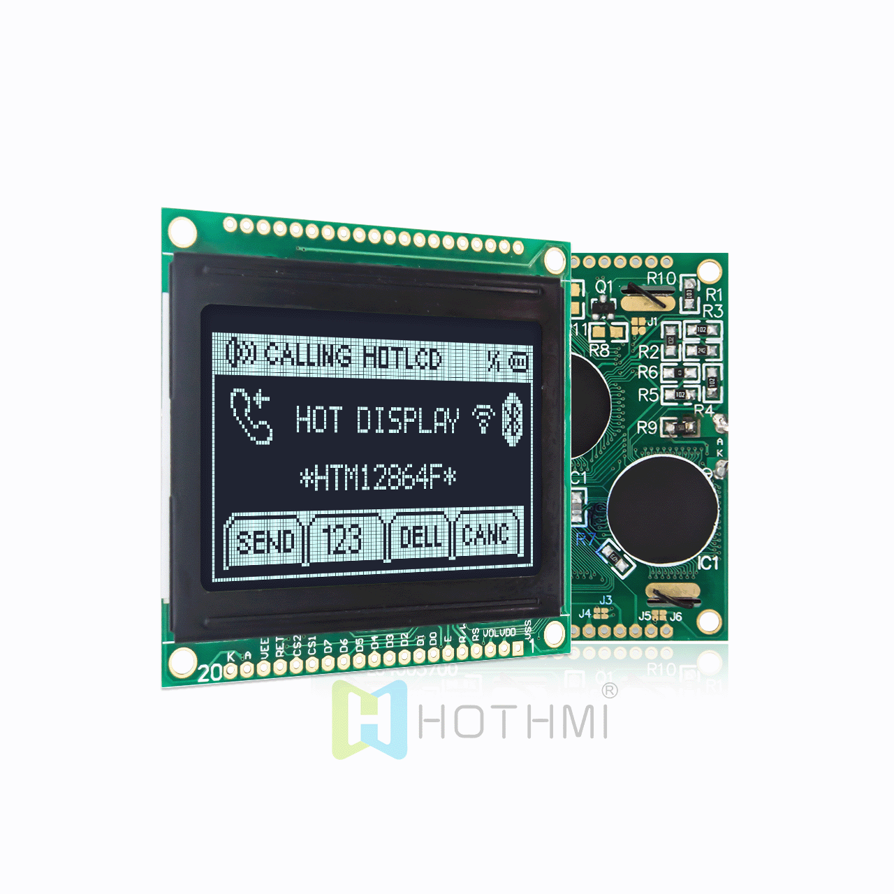 2.0-inch graphic dot matrix module/128x64 resolution/white text on black background/KS108 or AIP31108 control chip/SPI