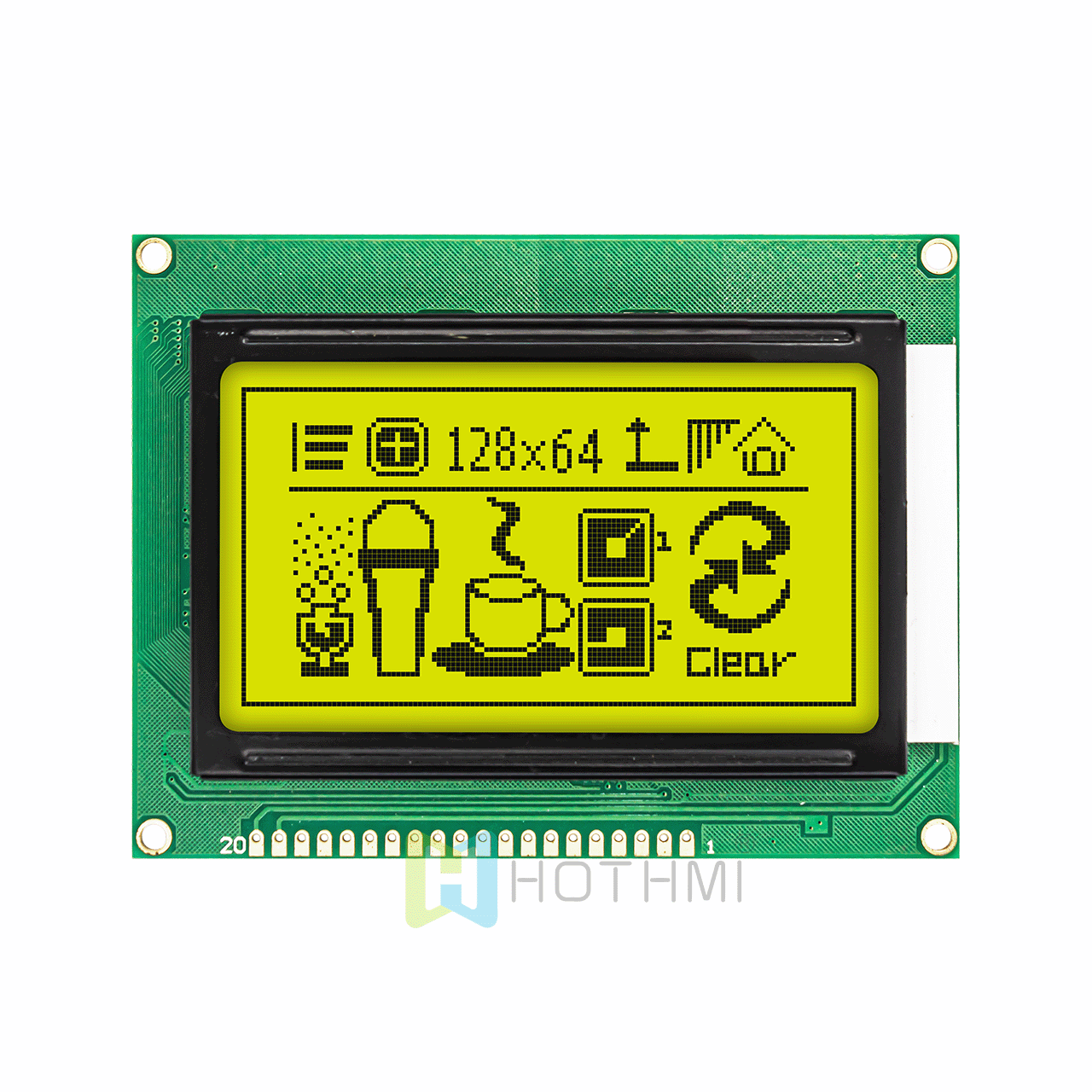 3.2 inch 128x64 yellow-green backlight graphic LCD module | Graphic COB module | STN+gray background | Arduino