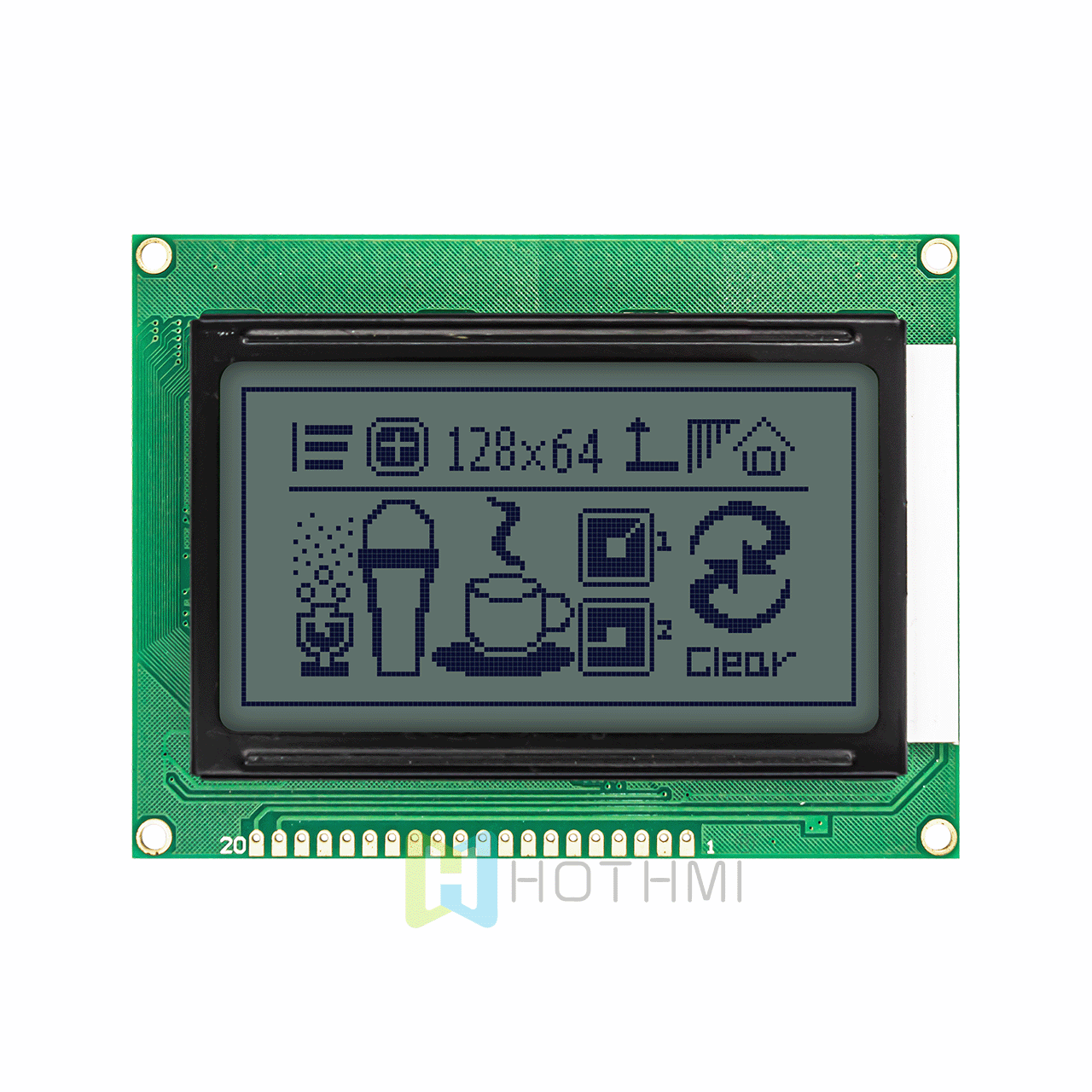 3.2 inch 128x64 yellow-green backlight graphic LCD module | Graphic COB module | STN+gray background | Arduino