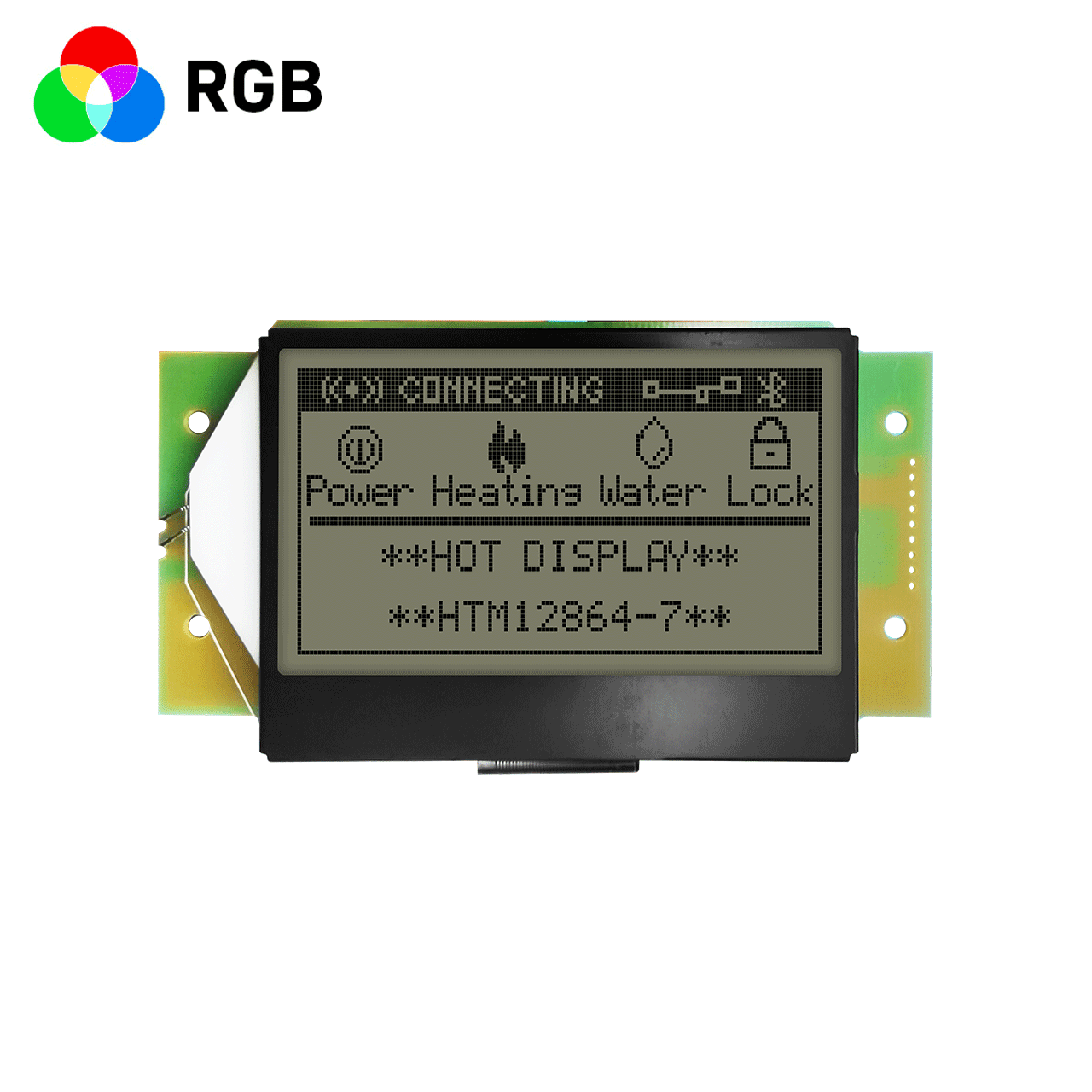 3.0-inch red, green and blue graphic LCD module|128x64 graphic display LCD module | FSTN+ yellow-green backlight|ST7565R controller|transmissive polarizer