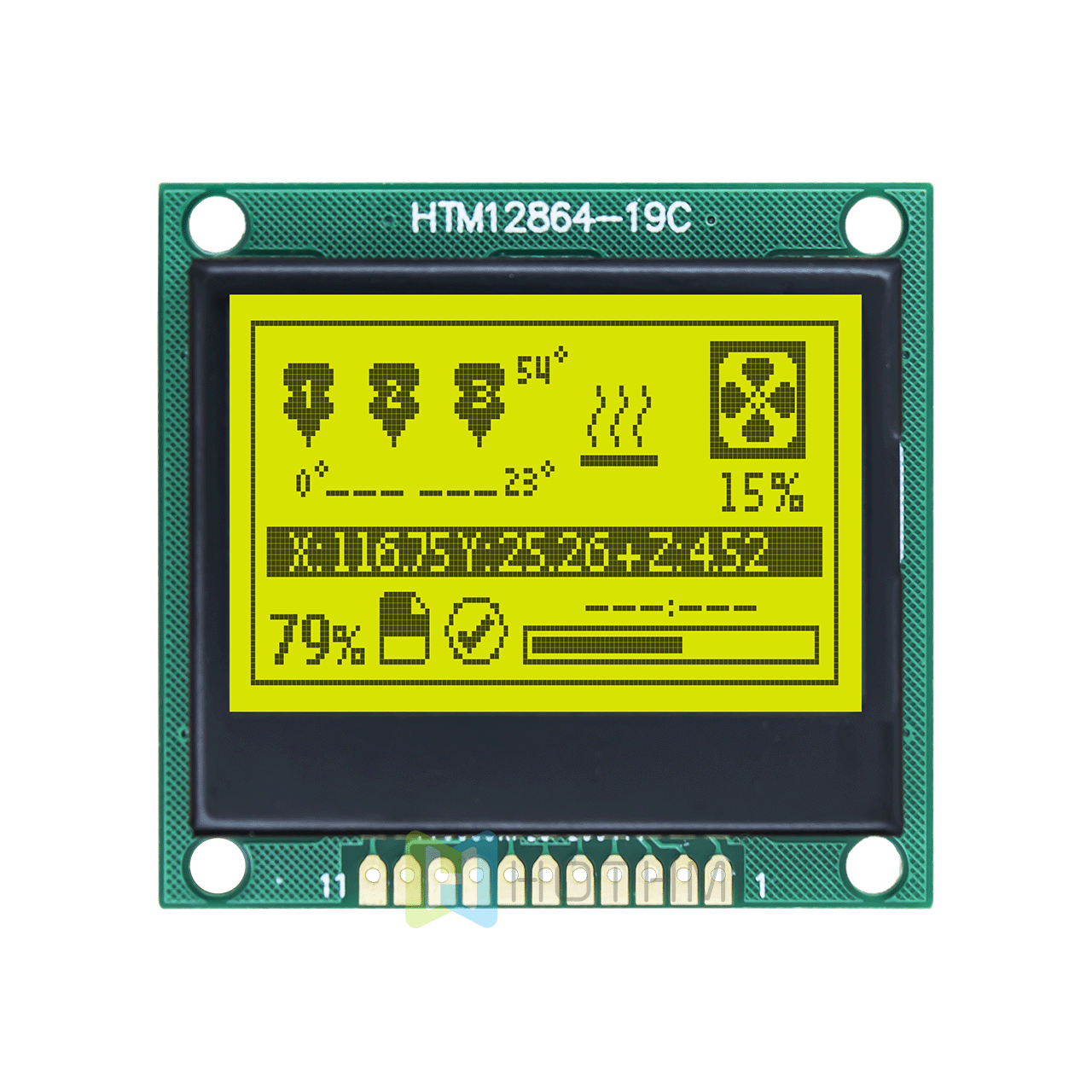 1.7-inch 128x64 LCD graphic display|STN front display yellow-green backlight|SPI interface|Arduino
