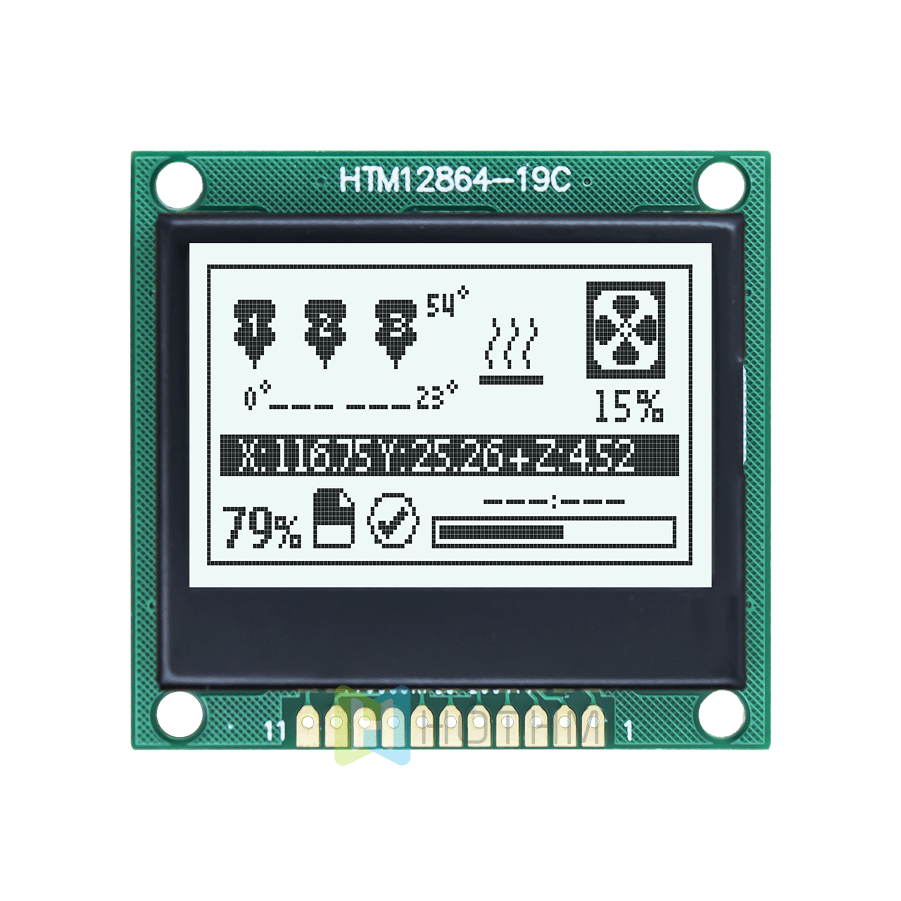 1.7-inch 128 x 64 LCD graphic display | FSTN positive display gray text on white background | SPI interface
