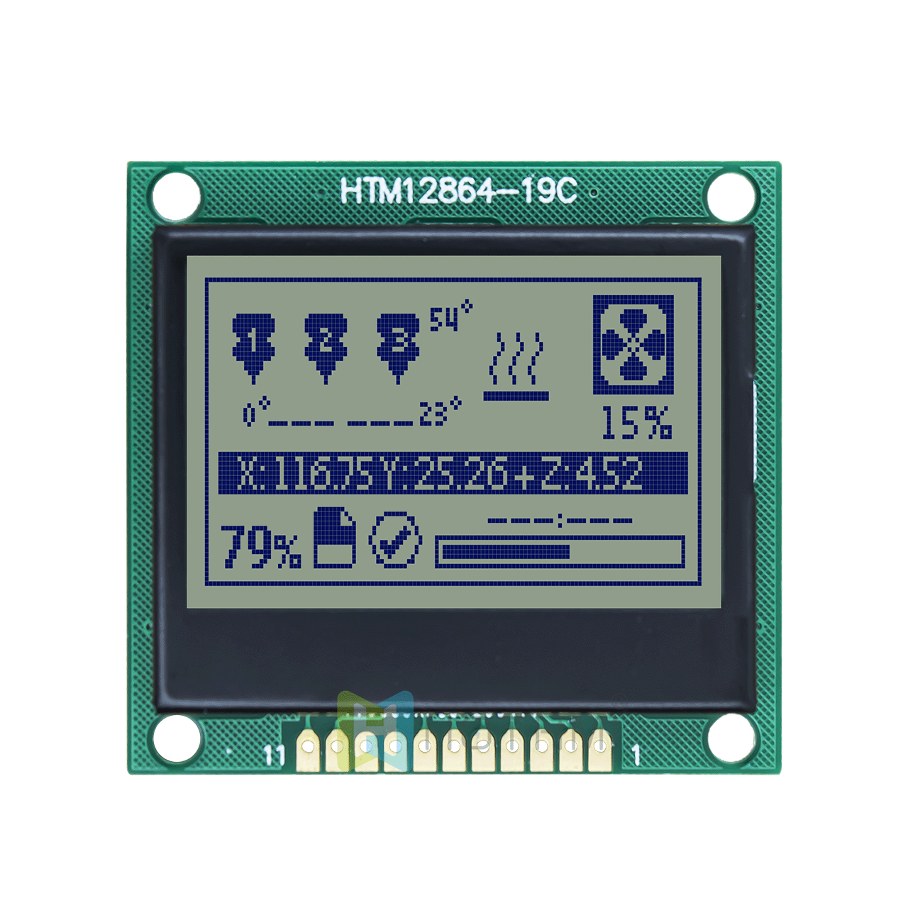 1.7 inch 128 x 64 LCD graphic display | SPI interface | STN positive gray background blue character display | transflective polarizer