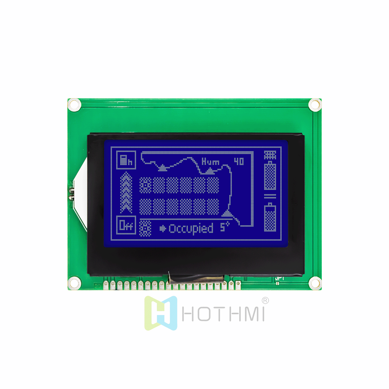3-inch 128x64 graphic LCD | 12864LCM | 128X64 graphic LCD display | STN negative display white backlight | 5.0V | White text on blue background