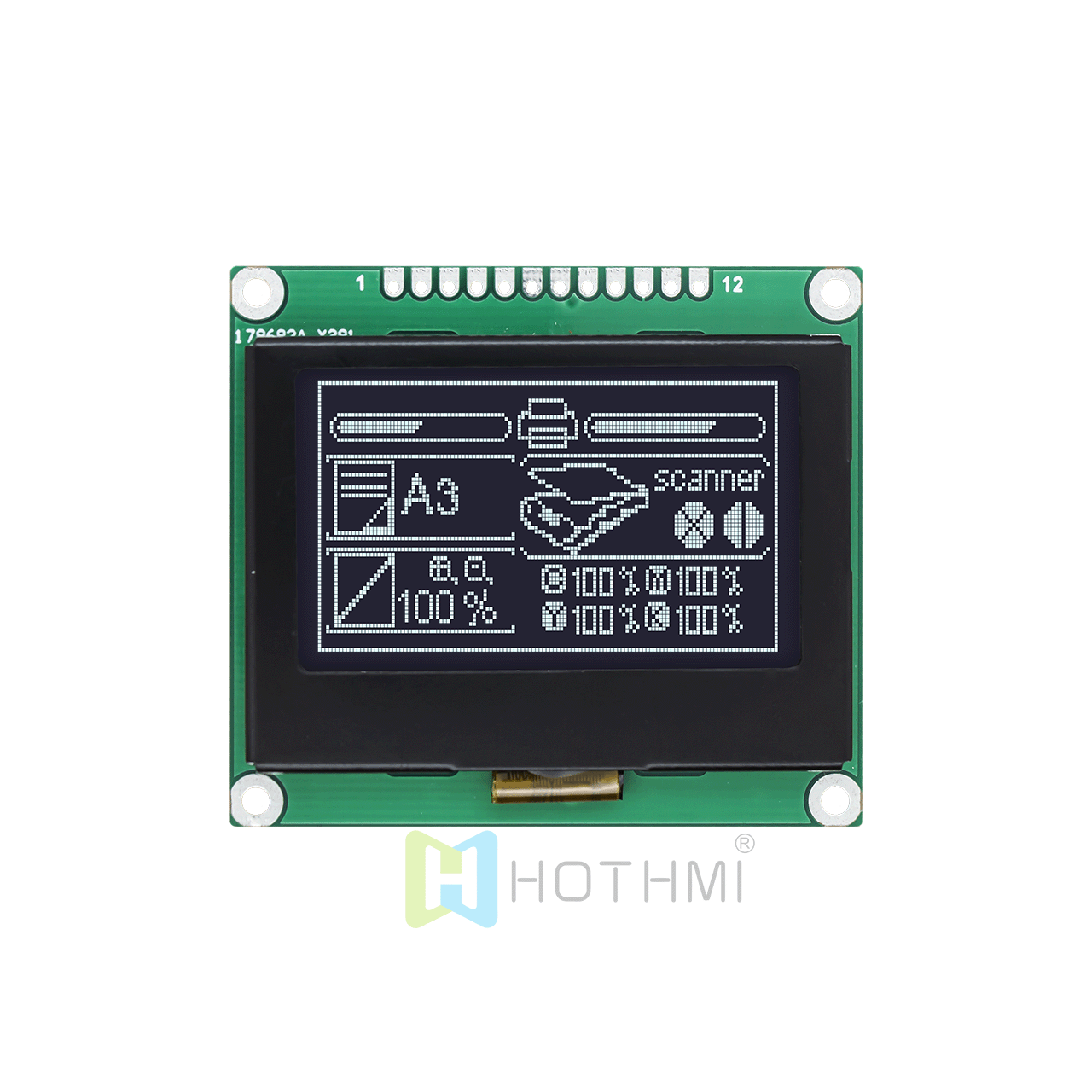 2 inch 3.3V 128 x 64 LCD graphic display module | DFSTN negative display | black background white text | SPI | ST7567 controller