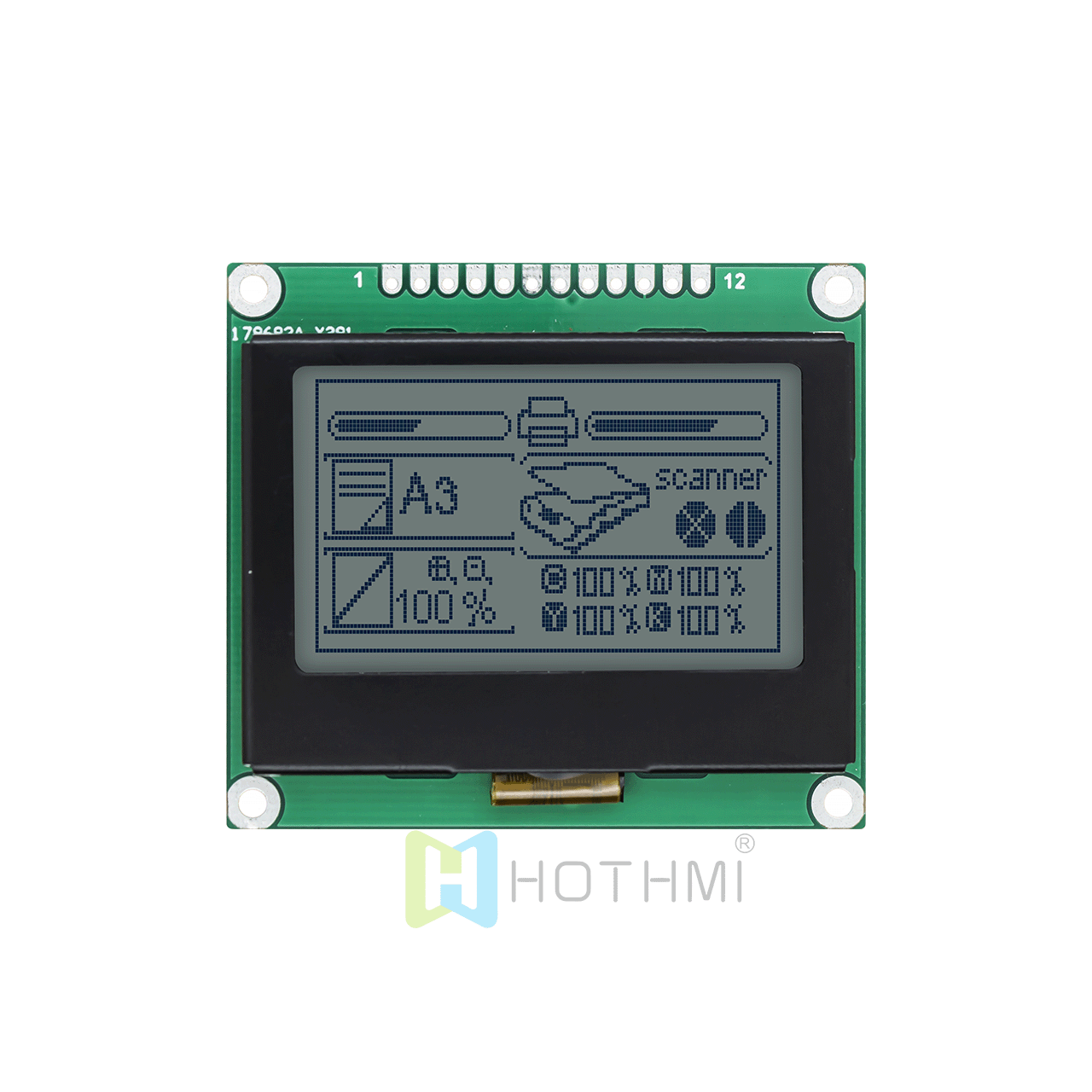 2.0 Inch 128x64 Graphic LCD Module | STN+ Yellow-Green Backlight