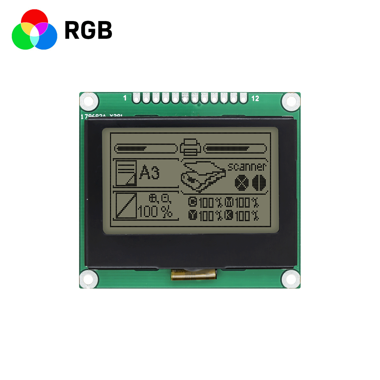 2.0 inch 128x64 3.3v LCD Graphic LCD Module | 128 X 64 Graphic Dot Matrix Module | FSTN Positive Display | SPI Interface |Transmissive Polarizer | Red, Green and Blue Backlight