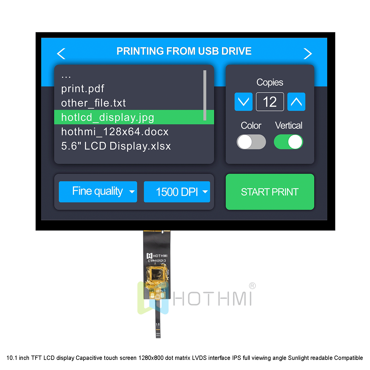 10.1 inch TFT LCD Display With PCAP |1280x800 Resolution LVDS Interface Sunlight Readable