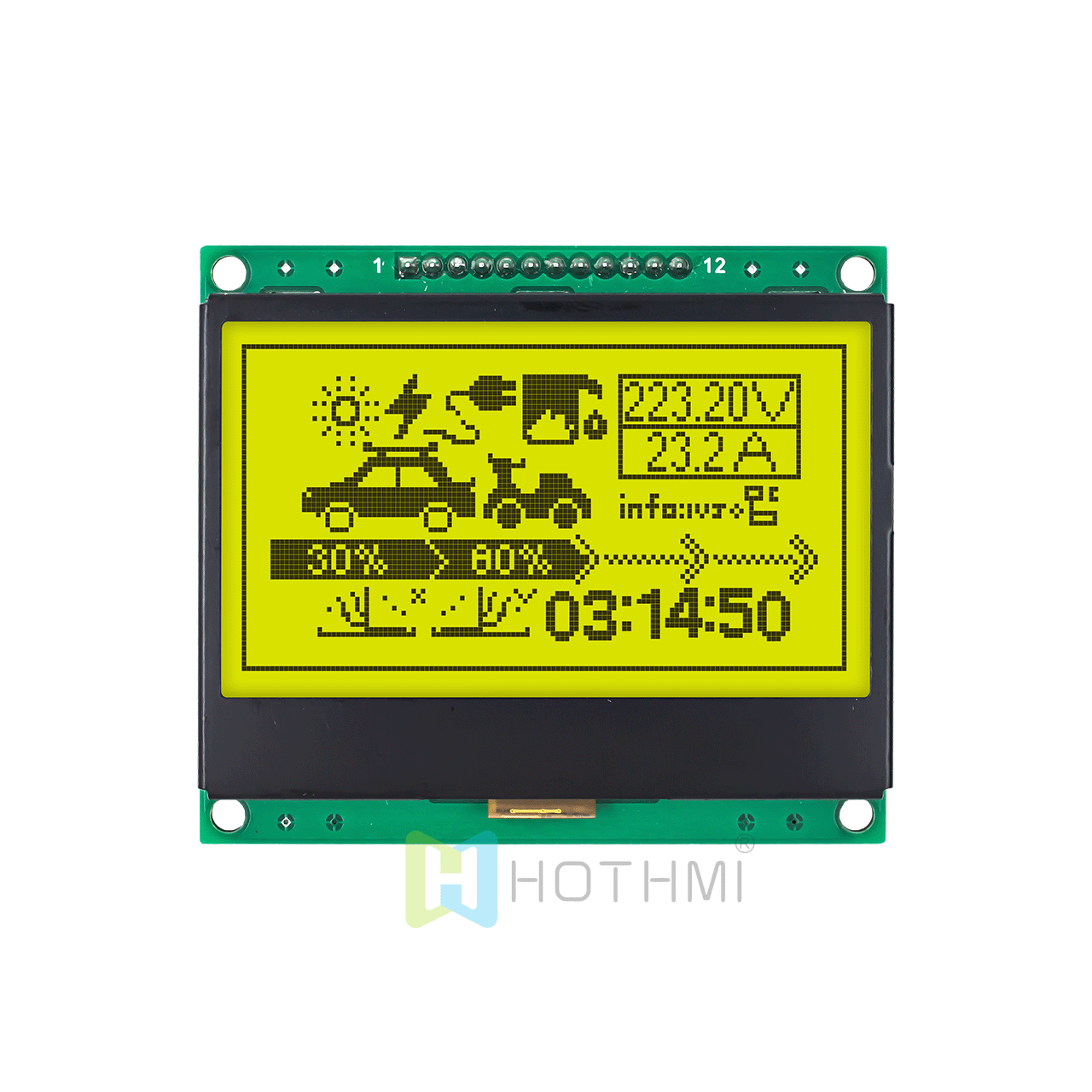 3.0 inch yellow-green 128x64 dot matrix graphic LCD display module | SPI interface | STN+ | ST7567