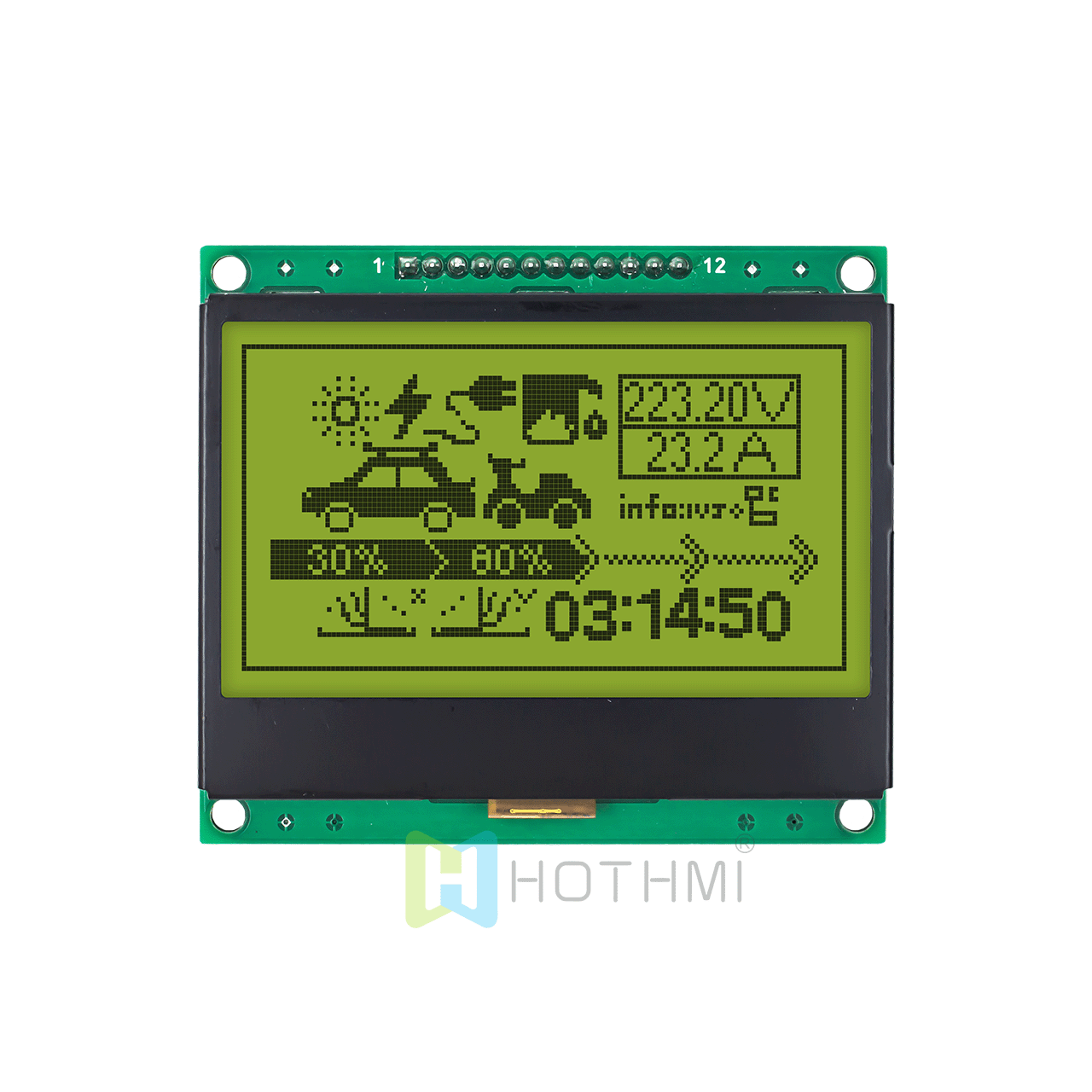 3.0 inch yellow-green 128x64 dot matrix graphic LCD display module | SPI interface | STN+ | ST7567