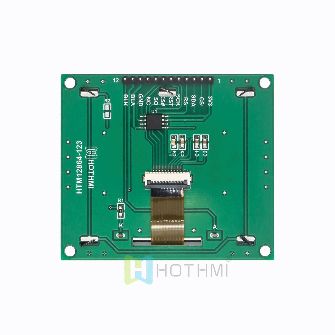 3-inch 128x64 Graphic LCD Display Module | SPI Interface | White Background with Gray Text | FSTN Positive | Transflective Polarizer