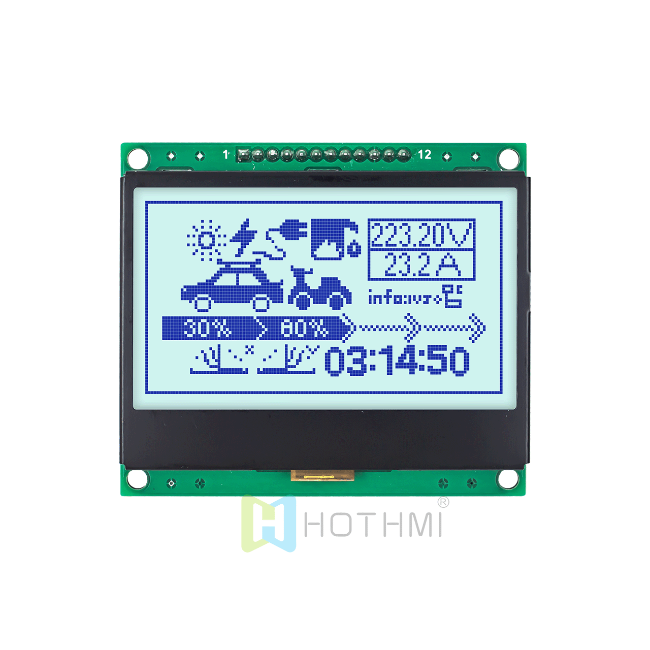 128x64 Graphic LCD Display Module | 3-inch Graphic LCD Display Module | Gray background with blue text | STN + white backlight | Arduino