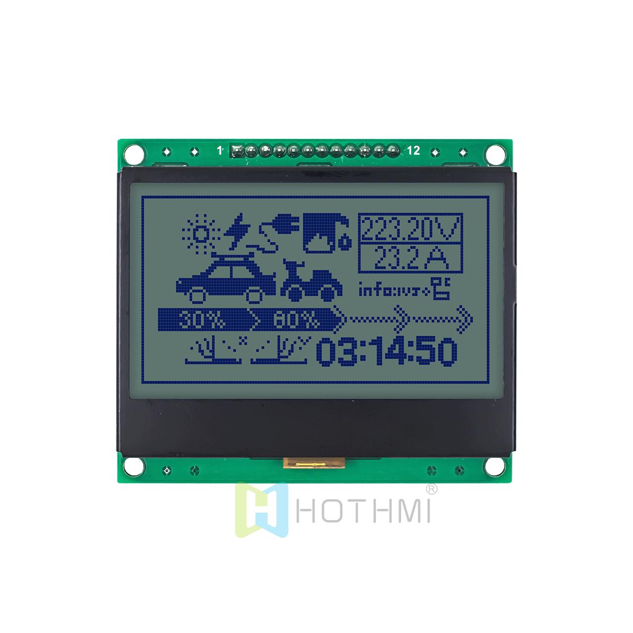 128x64 Graphic LCD Display Module | 3-inch Graphic LCD Display Module | Gray background with blue text | STN + white backlight | Arduino