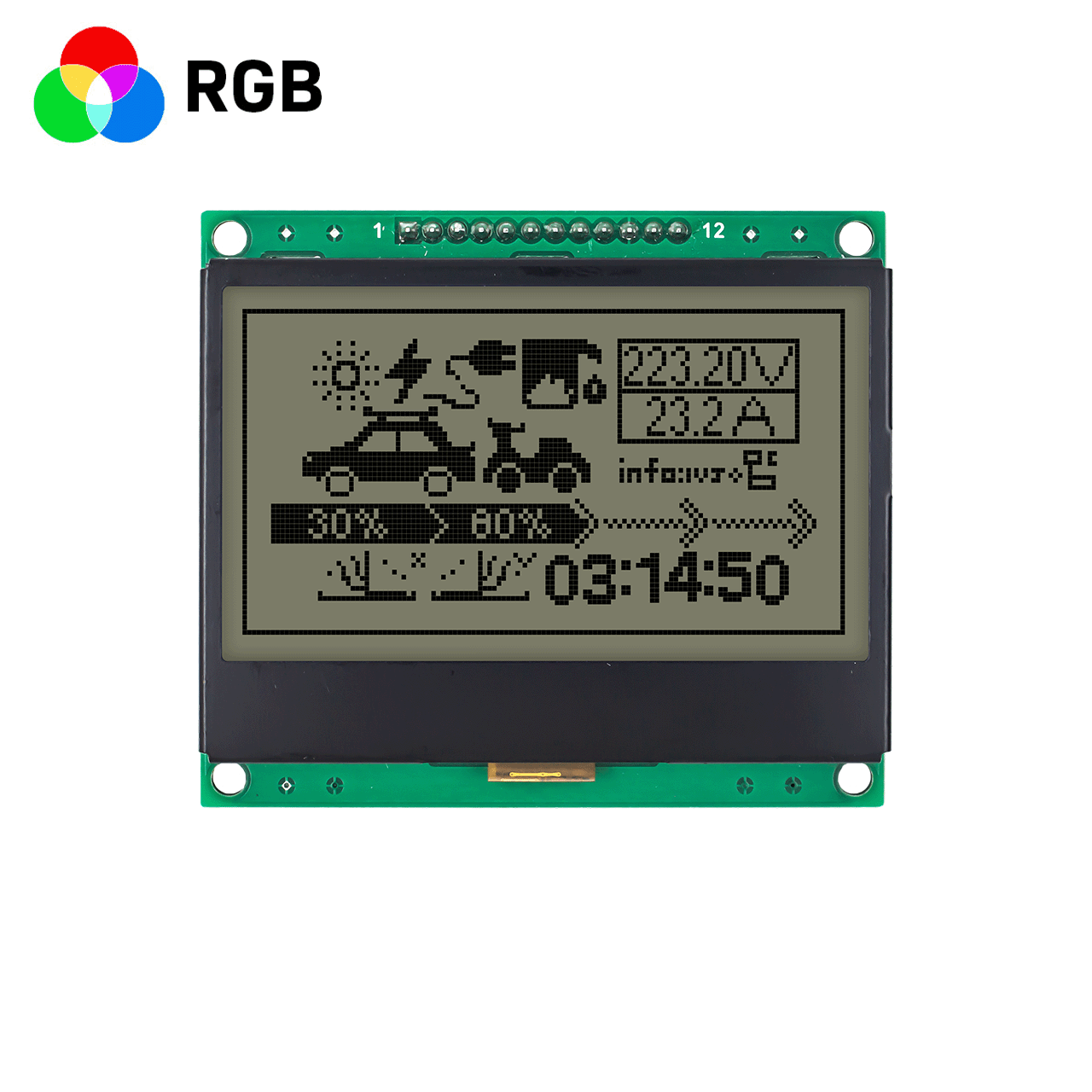 128x64 Graphic LCD Display Module | 3 Inch Graphic LCD Display Module | 3.3V | FSTN +RGB Red Green Blue Backlight | Arduino