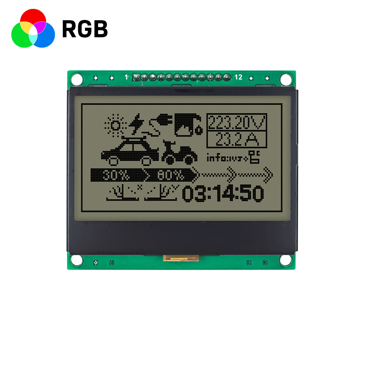128x64 Graphic LCD Display Module | 3 Inch Graphic LCD Display Module | 3.3V | FSTN +RGB Red Green Blue Backlight | Arduino