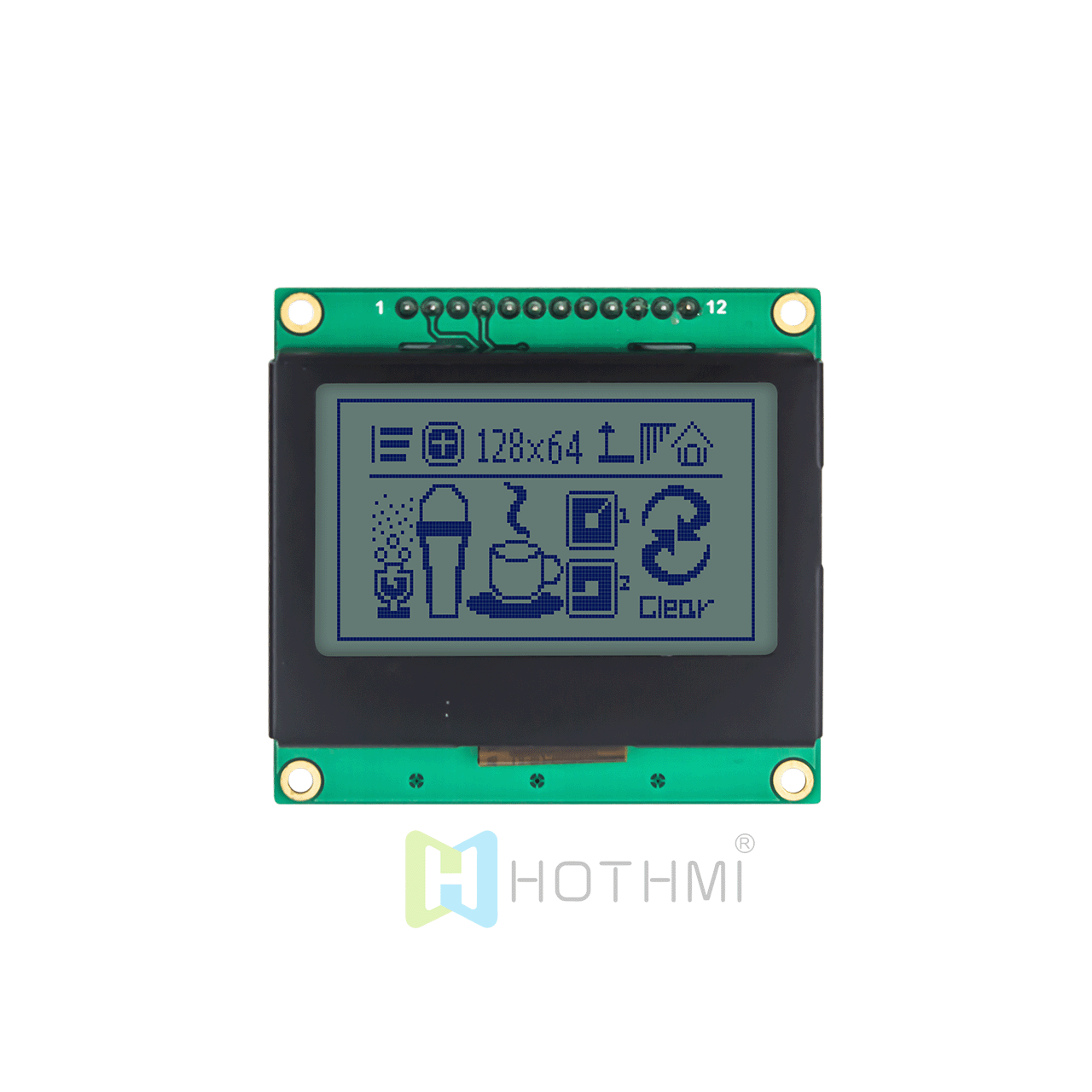 2 inch 128x64 Graphic LCD | STN Positive | Grey Background with Blue Text