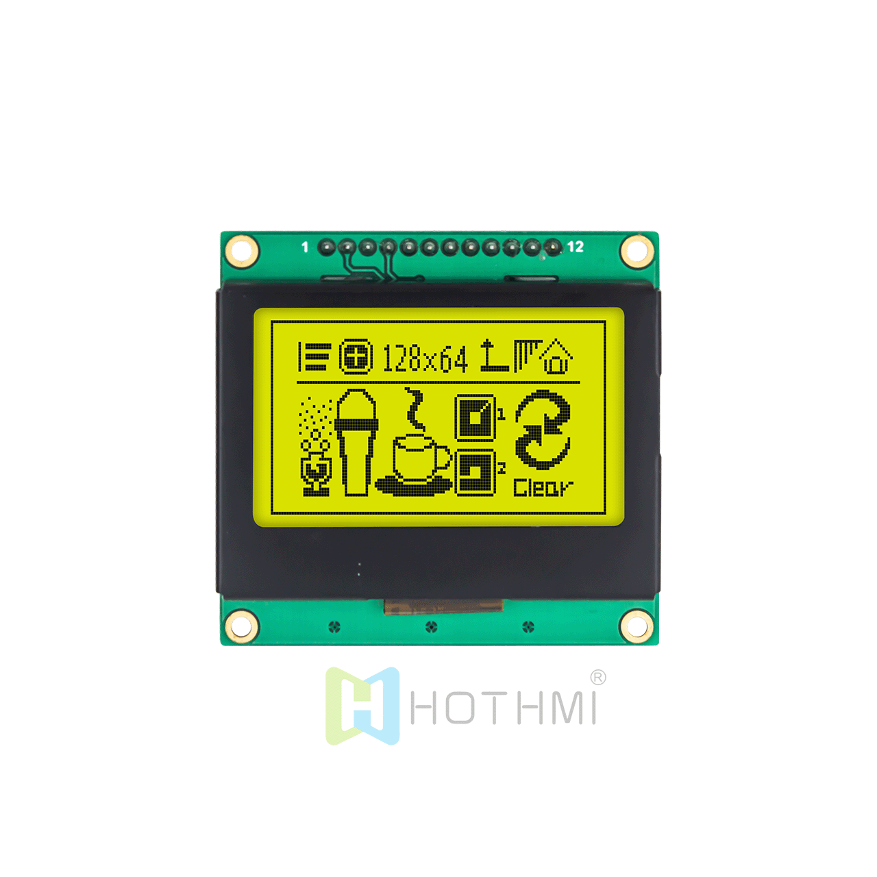 2" 128x64 Graphic LCD | Yellow-Green Display With Y-G Backlight