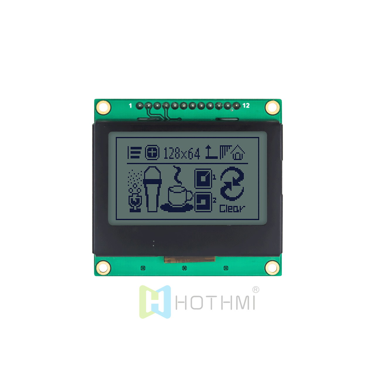 2" 128x64 Graphic LCD | Yellow-Green Display With Y-G Backlight