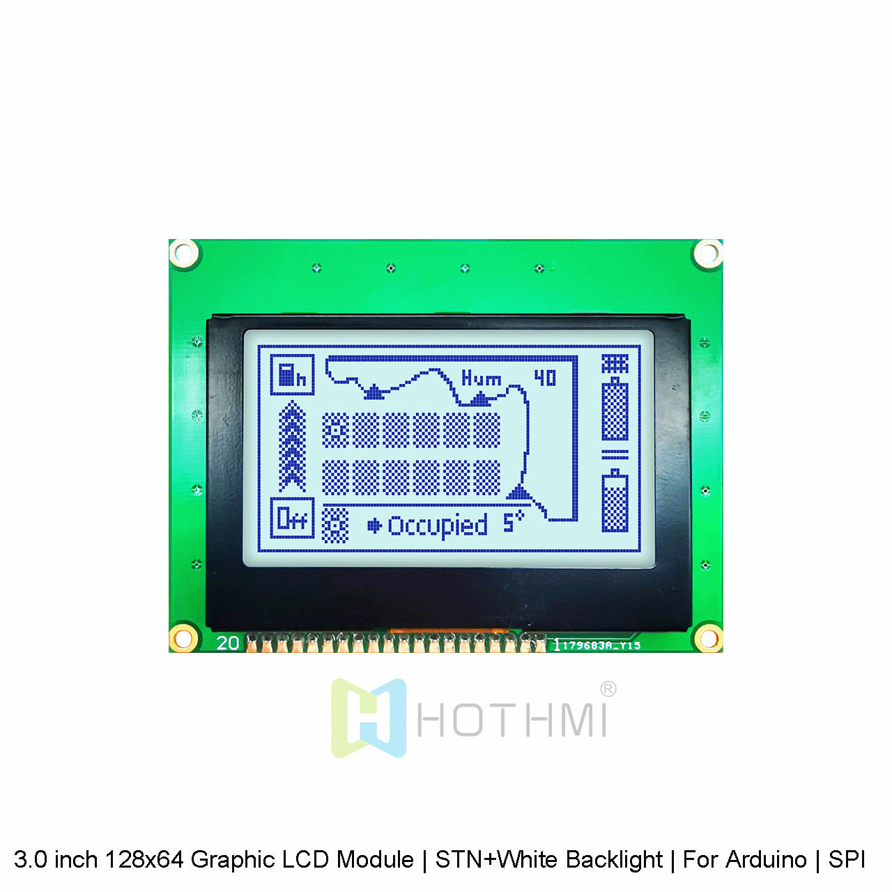 3.0 inch 128x64 Graphic LCD Module | STN+White Backlight | For Arduino | SPI Interface | Gray Background Blue Graphic LCD