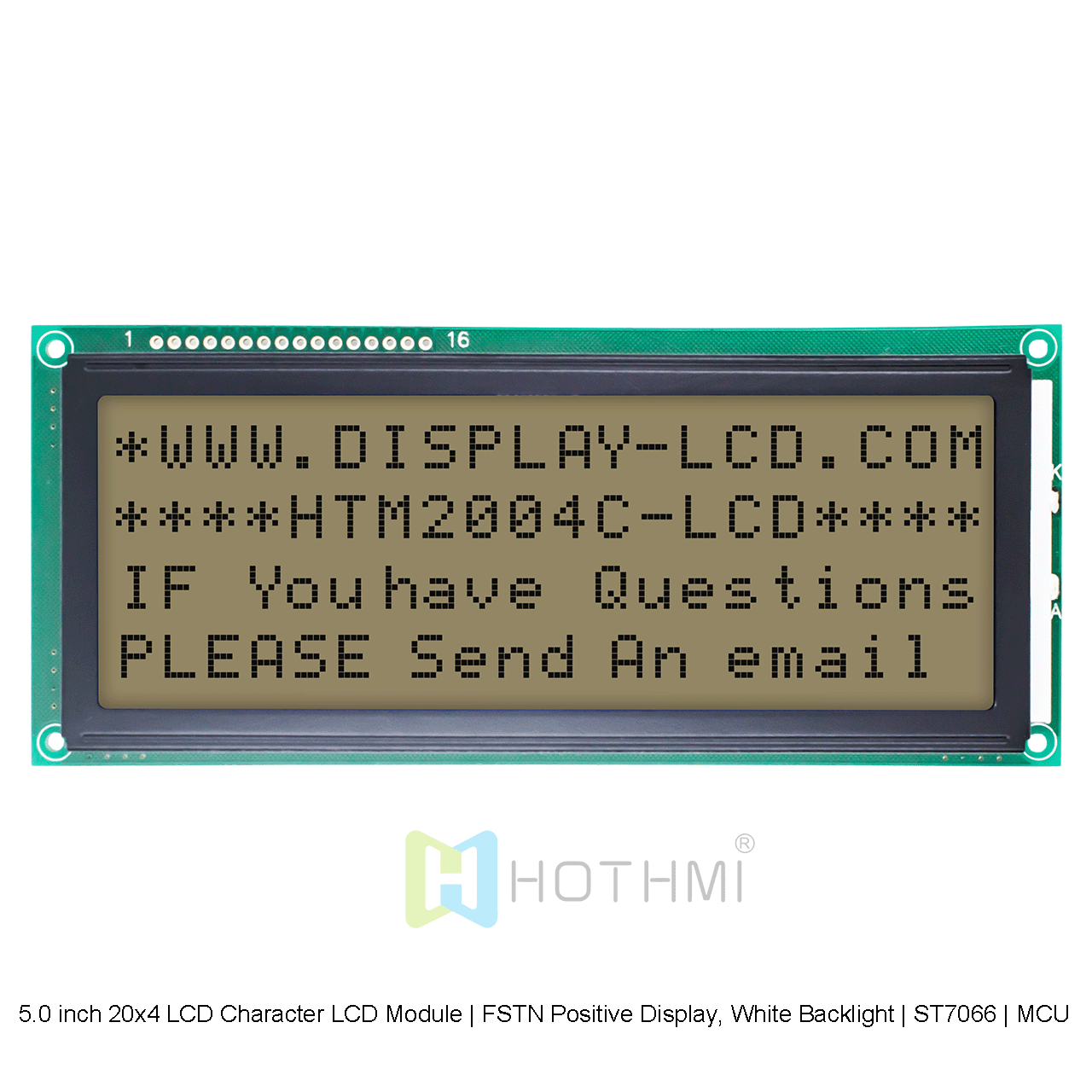 5.0 inch 20x4 LCD Character LCD Modules | FSTN Positive Display, White Backlight | ST7066 | MCU Interface | Gray Characters on White Background Arduino