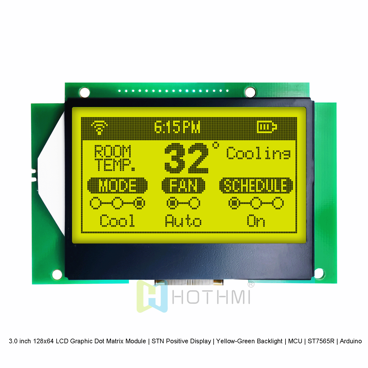 3.0 inch 128x64 LCD Graphic Dot Matrix Module | STN Positive Display | Yellow-Green Backlight | MCU | ST7565R | Arduino