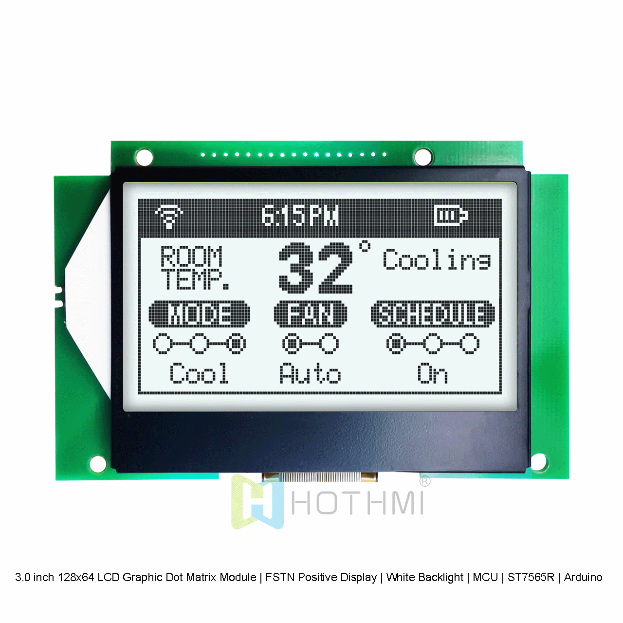 3.0 inch 128x64 LCD Graphic Dot Matrix Module | FSTN Positive Display | White Backlight | MCU | ST7565R | Arduino | Gray Text on White Background