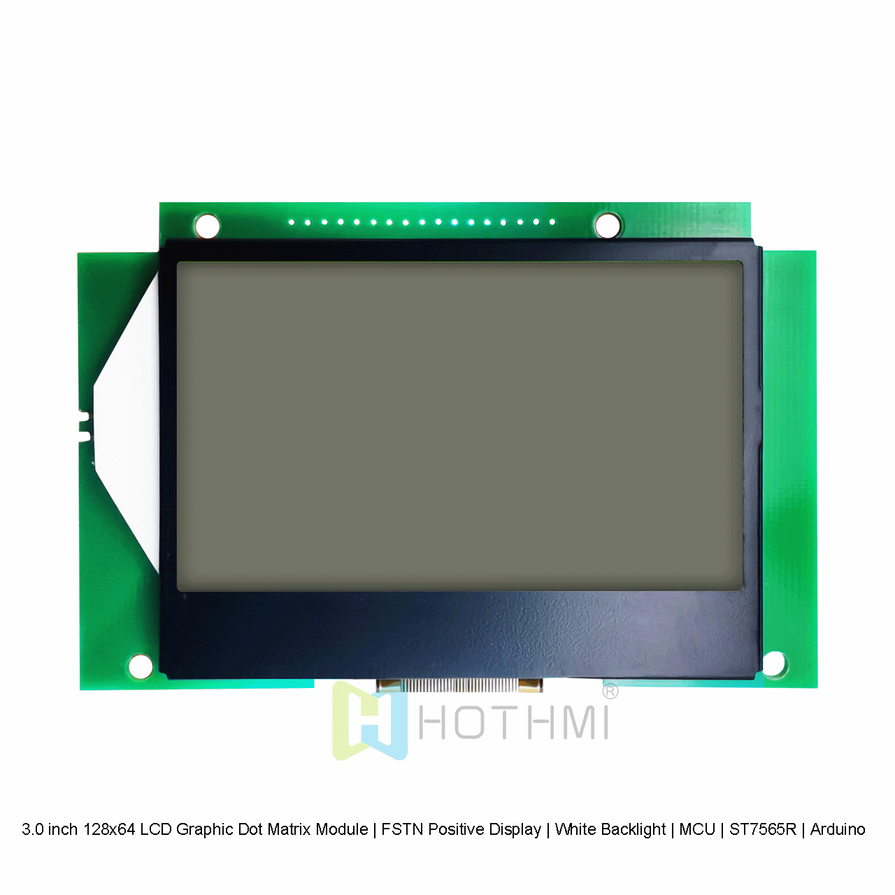 3.0 inch 128x64 LCD Graphic Dot Matrix Module | FSTN Positive Display | White Backlight | MCU | ST7565R | Arduino | Gray Text on White Background