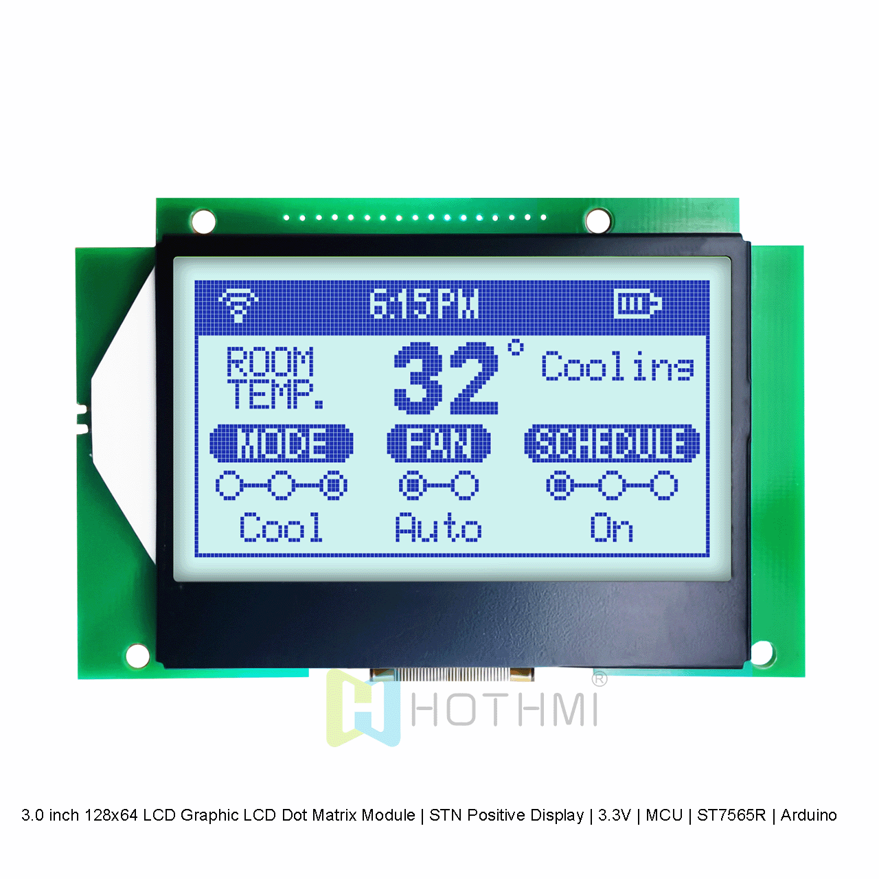 3.0 inch 128x64 LCD Graphic LCD Dot Matrix Module | STN Positive Display | 3.3V | MCU | ST7565R | Arduino | Gray Background Blue Text