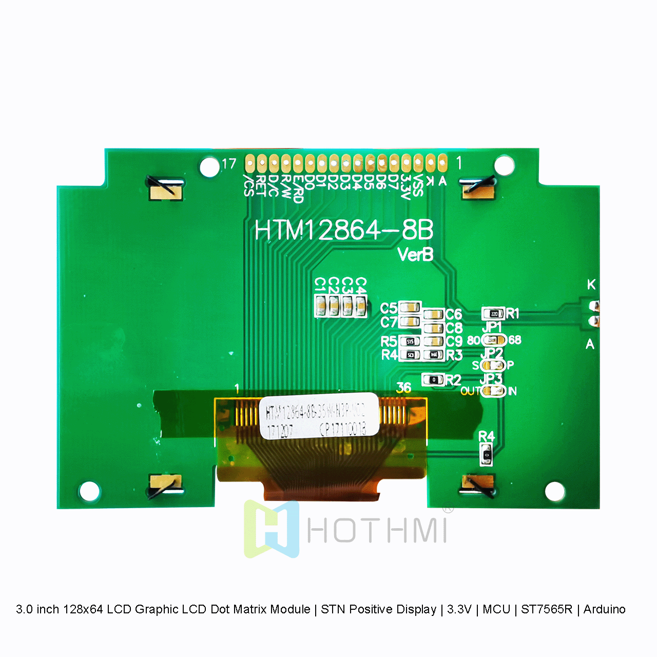 3.0 inch 128x64 LCD Graphic LCD Dot Matrix Module | STN Positive Display | 3.3V | MCU | ST7565R | Arduino | Gray Background Blue Text
