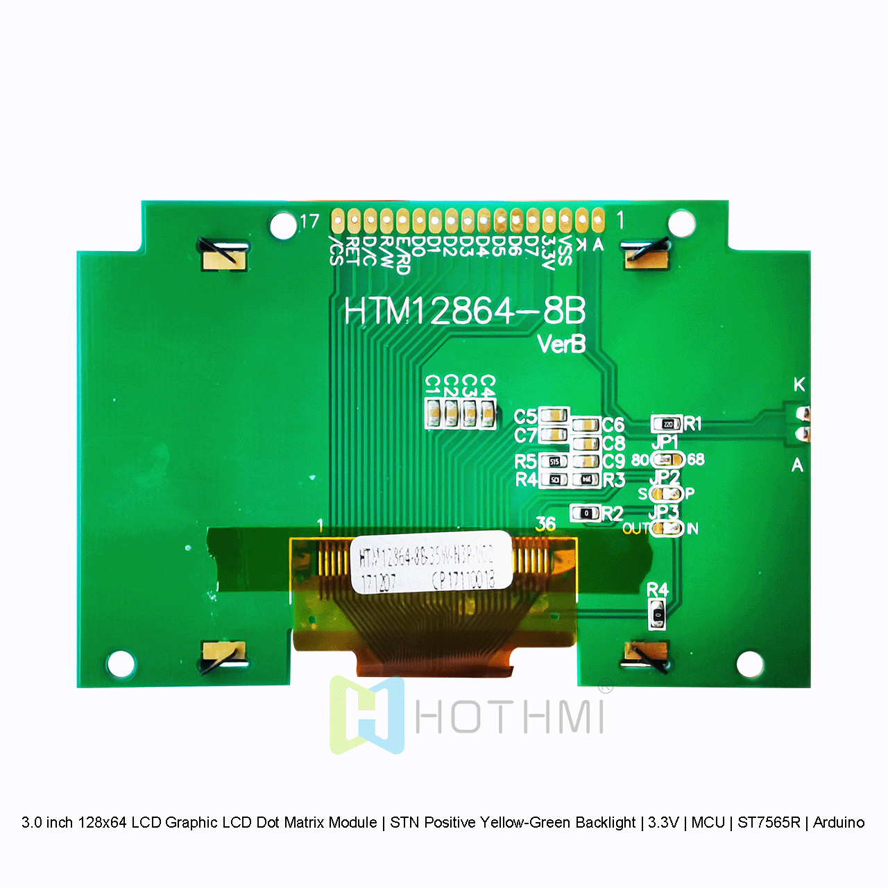 3.0 inch 128x64 LCD Graphic LCD Dot Matrix Module | STN Positive Yellow-Green Backlight | 3.3V | MCU | ST7565R | Arduino