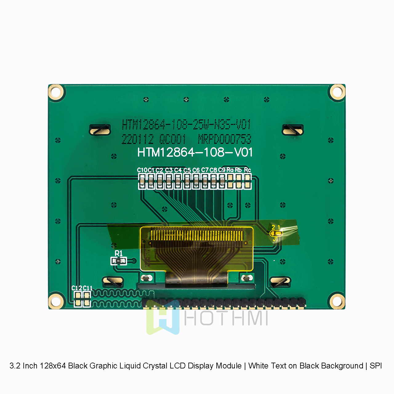 3.2 Inch 128x64 Black Graphic Liquid Crystal LCD Display Module | White Text on Black Background | SPI Interface | 3.3V