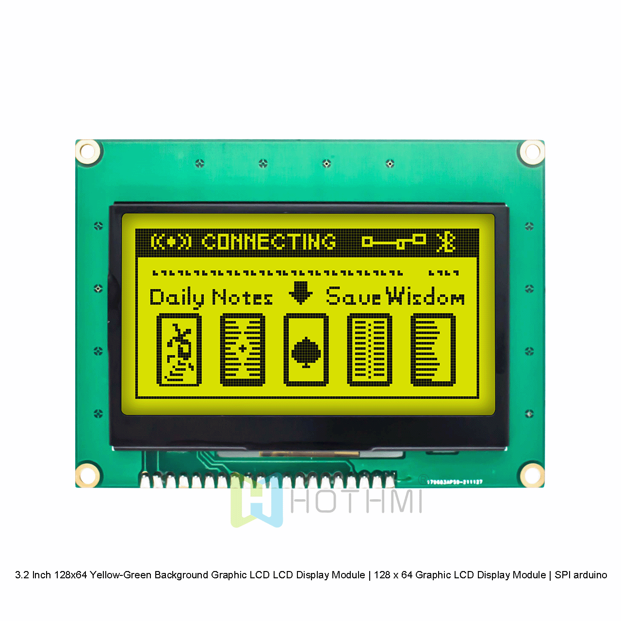 3.2 Inch 128x64 Graphic LCD Display With Yellow-Green Background For Arduino