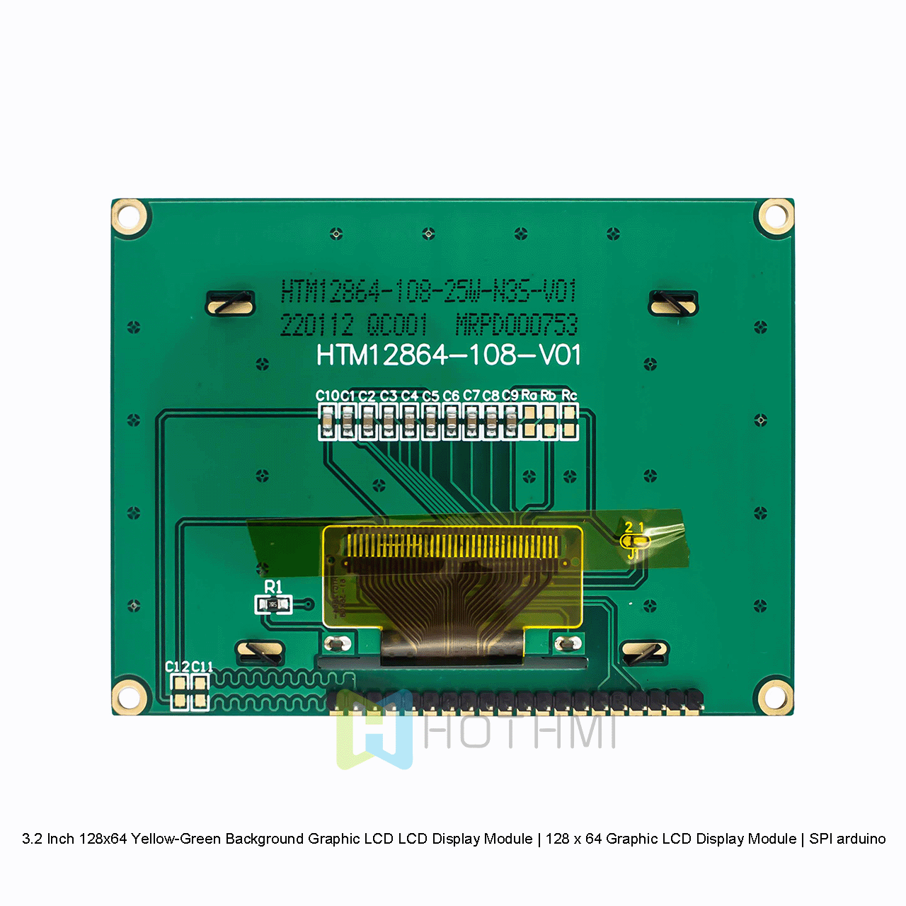 3.2 Inch 128x64 Graphic LCD Display With Yellow-Green Background For Arduino