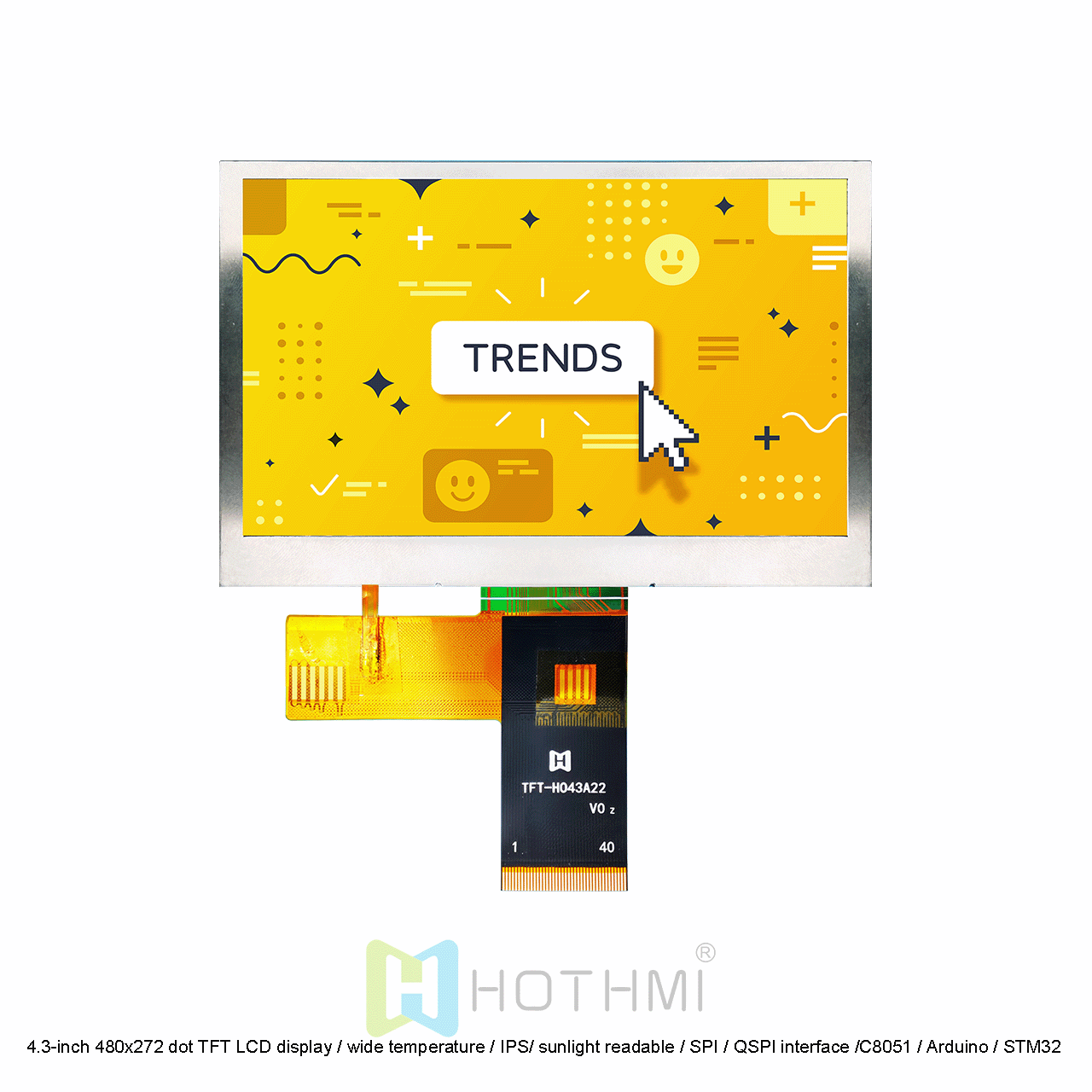 4.3-inch 480x272 TFT LCD Display | QSPI Interface Sunlight Readable